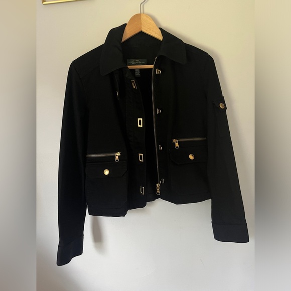 LAUREN RALPH LAUREN Black Gold Toggle Coat Jacket Size Medium Petite - Picture 1 of 5